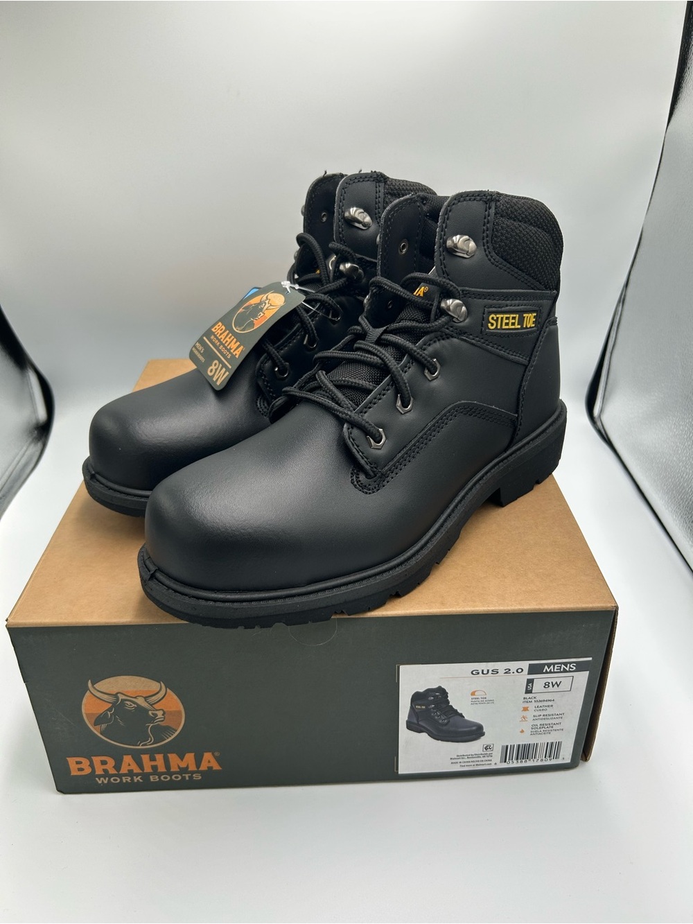 Brahma Work Boots Gus 2.0 Steel Boots Size 8W Mens Leather Black New